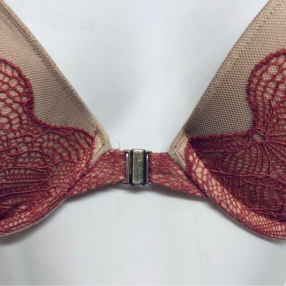 Victoria's Secret Very Sexy Push Up Bra Lace Front Closure Size 32D Pink Lace up - Picture 4 of 10